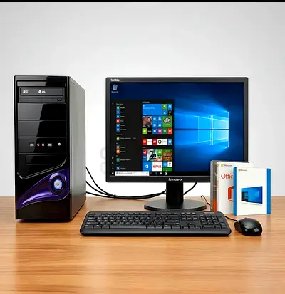 Used Desktop Computer Tower with Monitor, Keyboard, Mouse and Windows