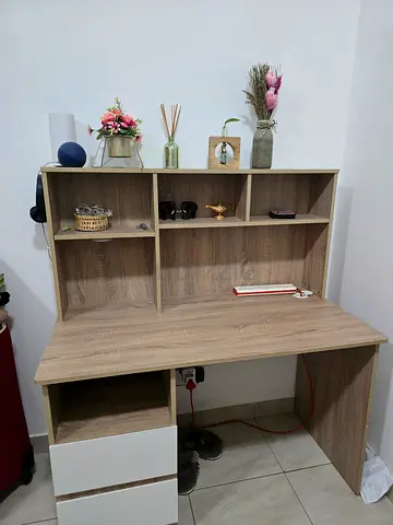 Moveout Sale! Wooden Study Desk with Shelves and Drawers - Light Oak