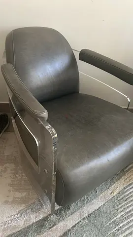 Mid-century Modern Grey Leather Lounge Chair with Acrylic Arms