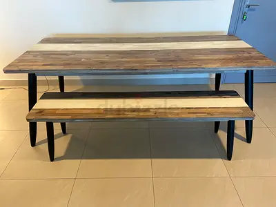 Solid Wood Dining Table with Matching Bench — Rustic Modern