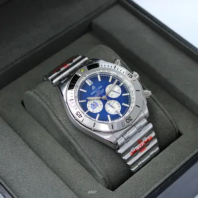 Breitling Chronograph Mens Stainless Steel Watch with Blue Dial