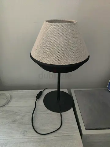 Small bedside table lamp with fabric shade