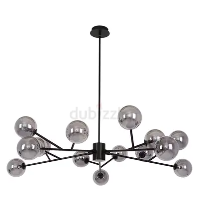 Modern Black Sputnik Chandelier with Glass Globes - 12-Light