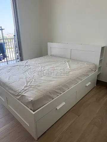 King White Single Bed Frame with Storage Drawers and Mattress