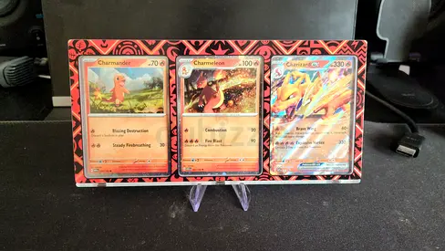 Pokemon Charizard Evolution Showcase with cards