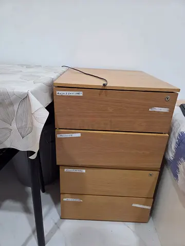 Wooden 4-Drawer Mobile Filing Cabinet — Good Condition