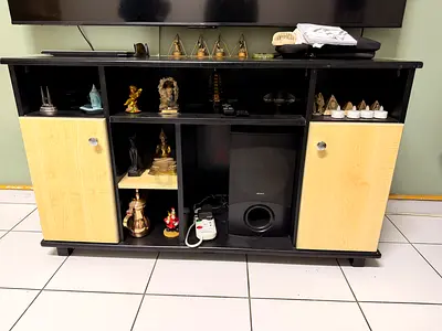 Compact black and beige TV Stand - compact and in excellent condition