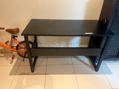 Black wooden study/computer table - sturdy, good condition