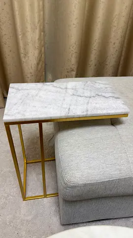 Real Marble Top Side Nesting Table with Gold Metal Frame — Compact C-Shaped Accent Table