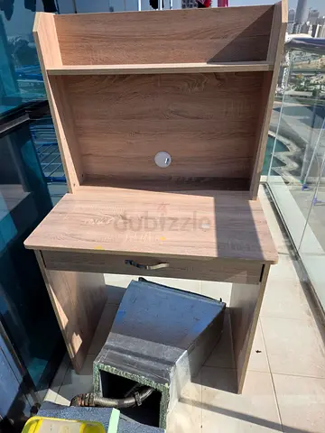 Compact wooden study desk with hutch and drawer – light oak finish