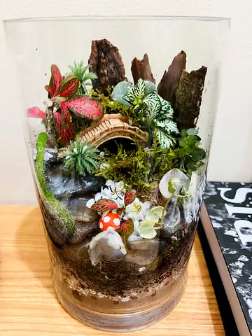 Handmade Glass Terrarium with Miniature Plants and Moss