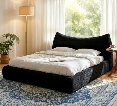 High corner black corduroy queen thick bed