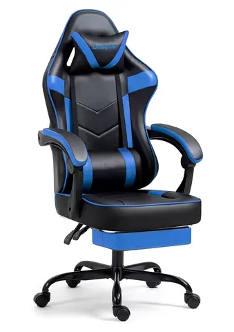 Massage Gaming Chair with footrest, Computer Chair with Flat Seat, Cushion, Height Adjustable Chair