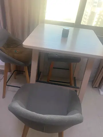 Dining table with 3 upholstered chairs - light wood finish
