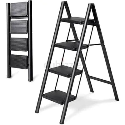 Foldable 4 - Step stainless steel Home Ladder - Lightweight, Black