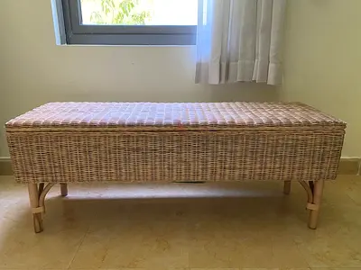 Wicker Storage Bench / Entryway Seat - Natural Rattan Look