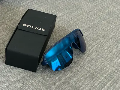 Police brand blue mirrored shield sunglasses with case