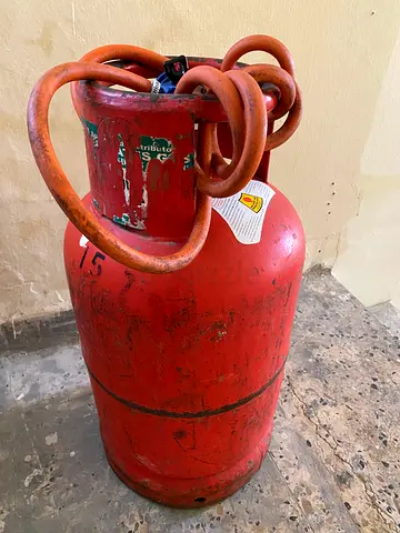 Used Gas Cylinder with Hose (Red) - Good for Home/BBQ with regulator