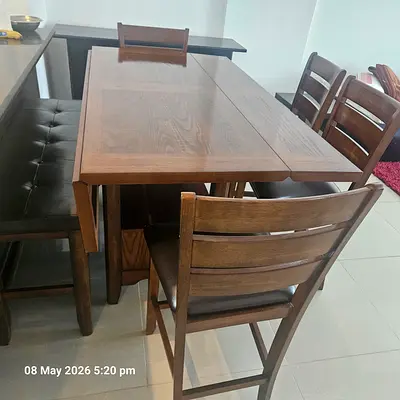 Solid Wood Extendable Dining Table with 4 Chairs and 2 seater bench