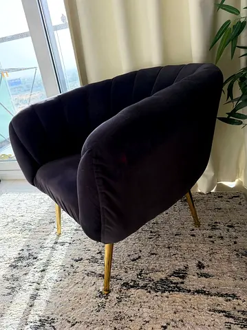Black Velvet Accent Armchair with Gold Legs