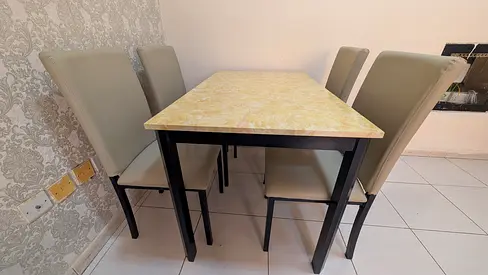 4-Seater Dining Table with Beige Upholstered Chairs