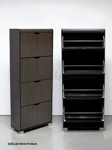 Slim 4-Tier Shoe Cabinet / Storage Unit - Dark Wood, 146 cm High