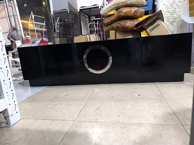 Black Modern Low TV Cabinet with Circular Accent