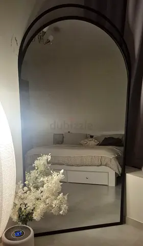 Large Arched Full-Length Floor Mirror with Black Frame