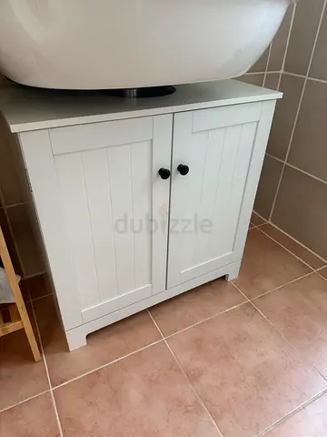 White Wooden Bathroom Under-Sink Cabinet with Double Doors