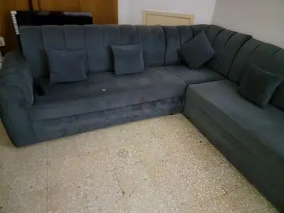 L-shaped dark grey fabric corner sofa - good condition
