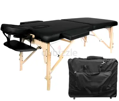 Portable 3-Fold Massage Table with Adjustable Headrest - Black bed
