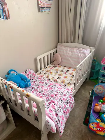 White Wooden Toddler Bed with Safety Rails