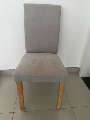 Grey Upholstered Dining Chair with Wooden Legs - Good Condition