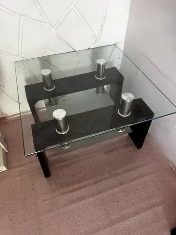 Glass Top Side Table with Black Wood Base