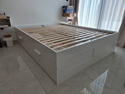 IKEA Brimnes Queen Size Bed Frame with Drawers, including slats