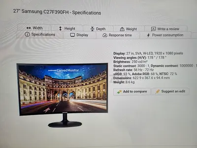 Samsung 27 Curved Monitor C27F390FH - 1920x1080, 60Hz