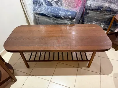 Wooden Coffee Table with Lower Shelf - Medium Brown