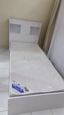 Single white bed frame with headboard shelves and mattress - Brand new, unused, good condition