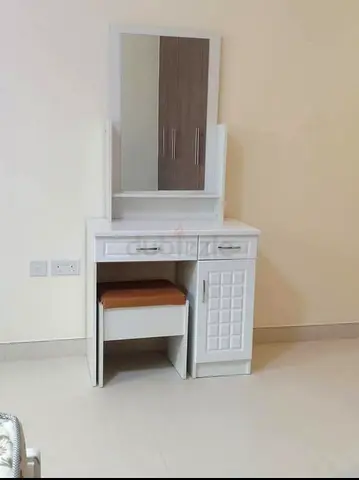 White Dressing Table with Mirror, Stool and Storage - Good Condition