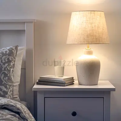 Minimal Ceramic Table Lamp with Linen Shade - Bedside