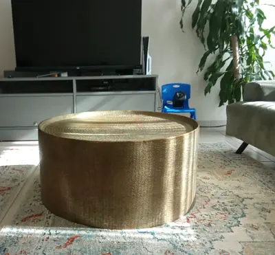 Round Brass-Colored Metal Coffee Table