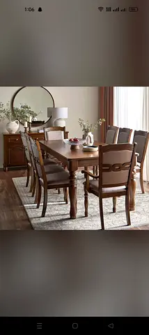 Solid Wood 8-Seater Dining Table Set with Chairs - Classic Brown