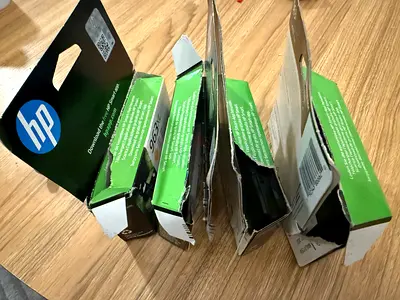 Set of 4 HP 963XL Original Ink Cartridges (Black, Cyan, Magenta, Yellow). Torn Carton boxes.