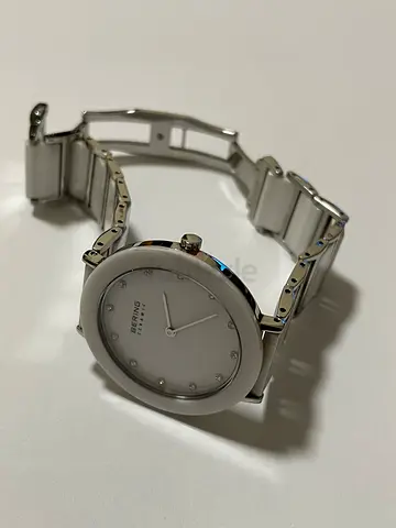Silver Ceramic Bracelet Watch with Minimalist White Dial (Womens)