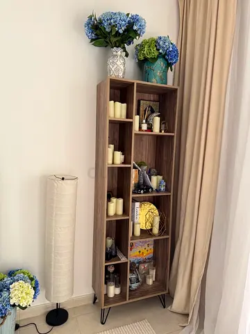 Tall Narrow Wooden Bookcase with Hairpin Legs -excellent Condition