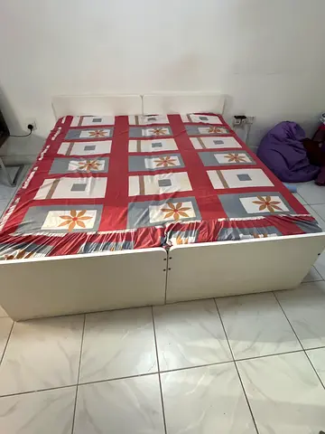 White two single Bed with Headboard and Mattress 200dhs each