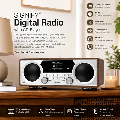 Signify Digital Radio with CD Player - DAB+/FM, Bluetooth, USB