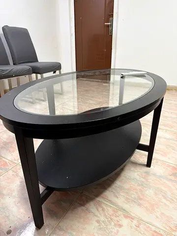 Round Glass Top Coffee Table with Lower Shelf - Dark Wood
