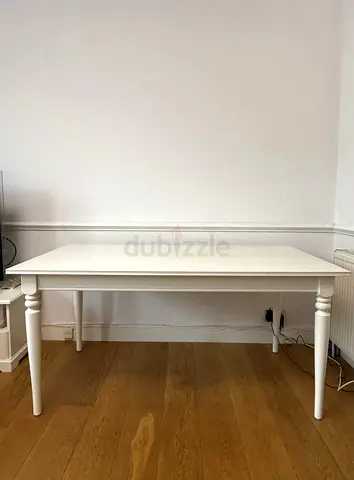 White Wooden Dining Table - 4 Seater, Good Condition