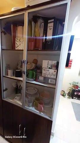 Wooden Kitchen Cabinet with Glass Doors - Good Condition
